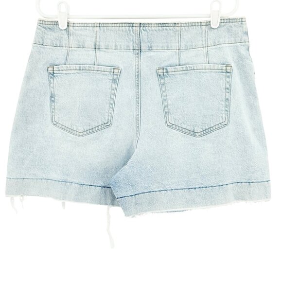 M Jeans Women's Blue A-Line Shortie Denim Shorts Size 16 High Rise Raw‎ Hem NWOT - Picture 2 of 10
